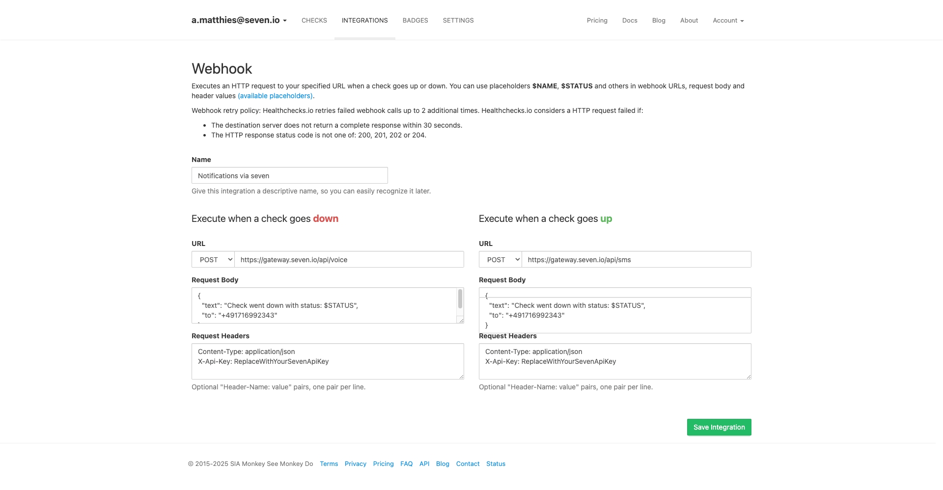 Healthchecks.io: Configure Webhook