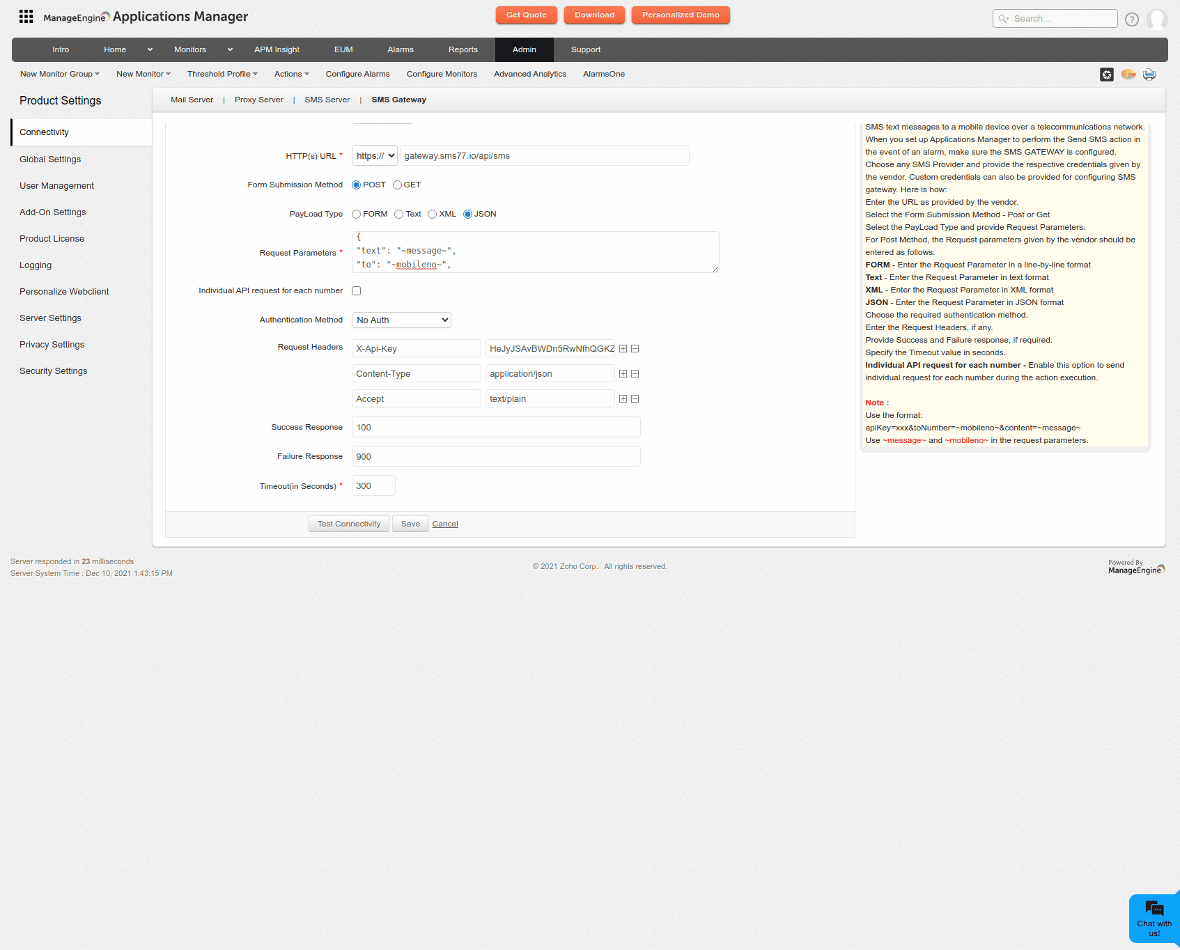 SMS Gateway configuration