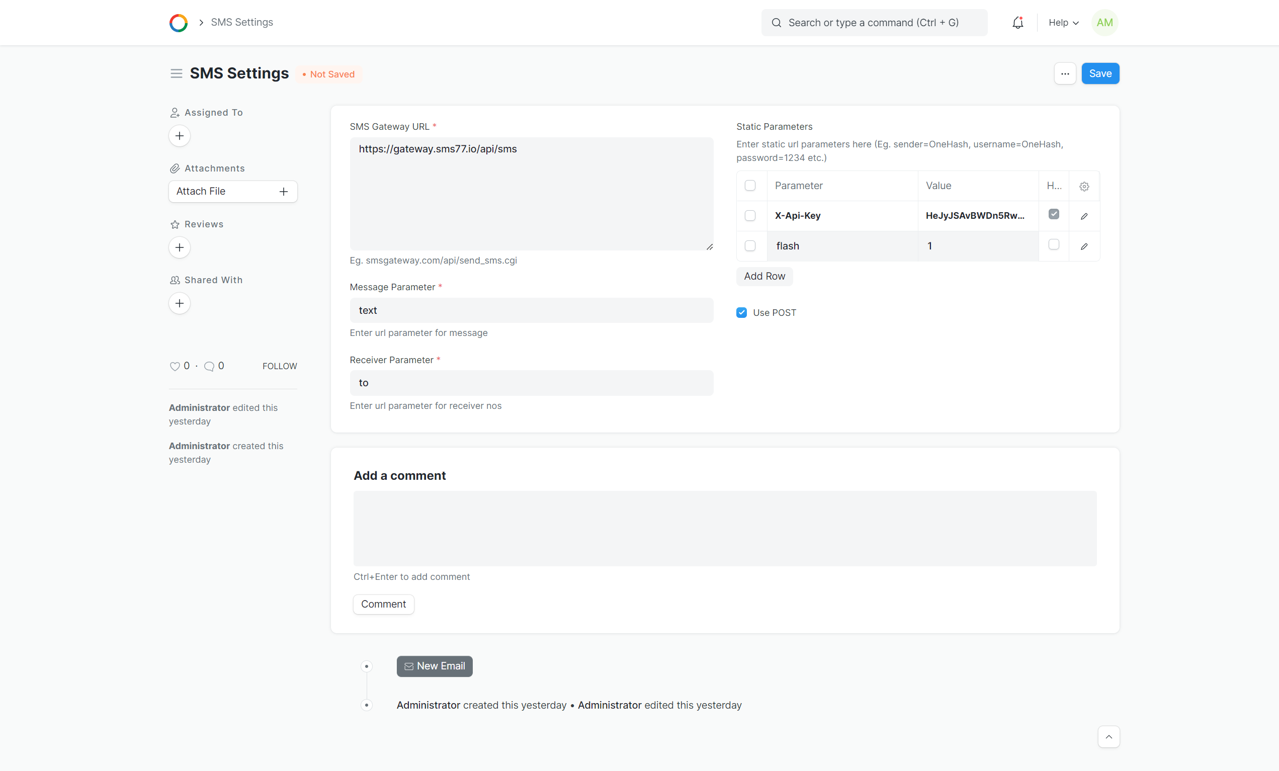 OneHash: SMS Settings